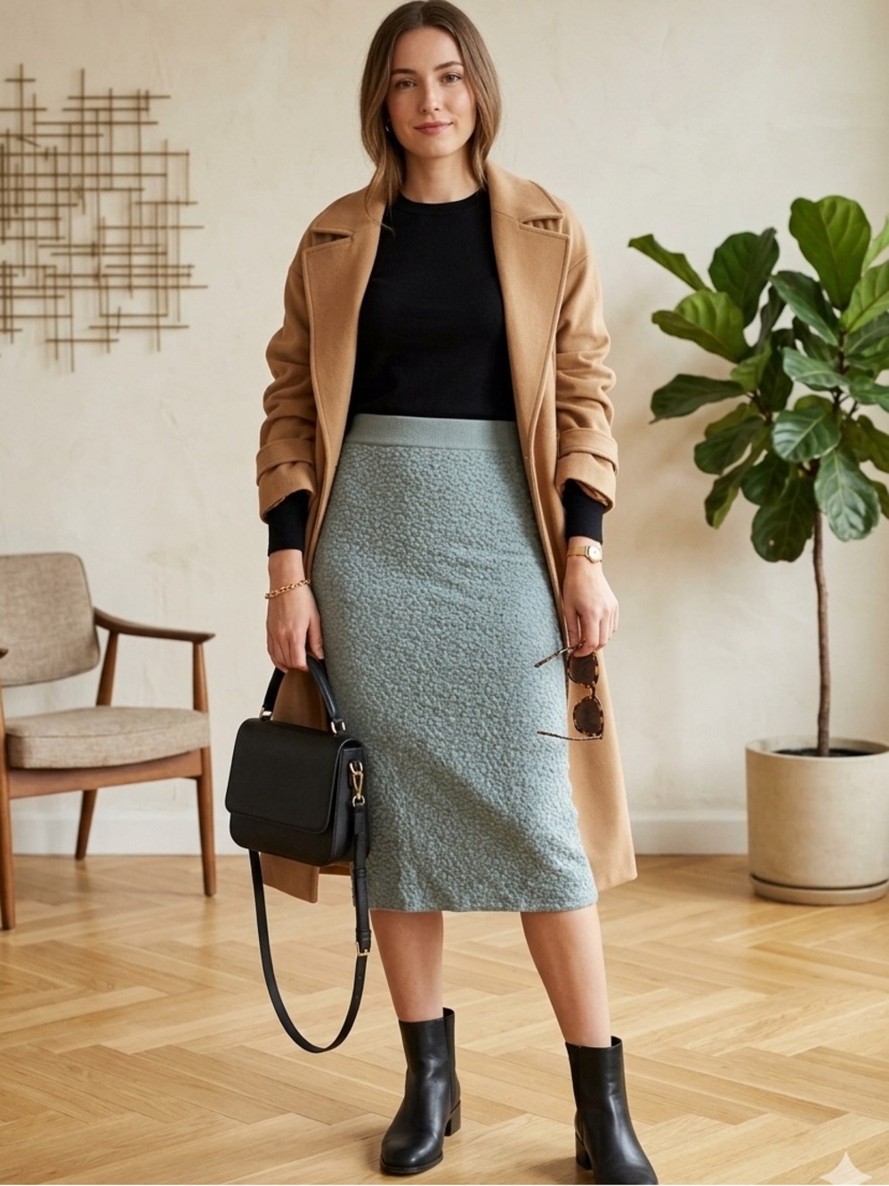 NEW! Lucy Paris Size LARGE Light Blue Textured Knit Pencil Skirt